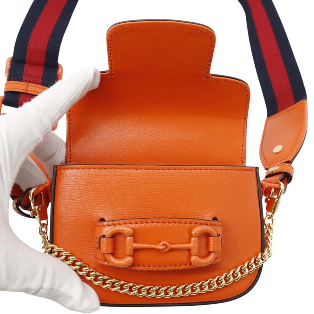 GUCCI Orange Leather Horsebit Shoulder Bag - Picture 6 of 15